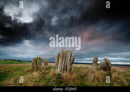 Der Steinkreis stehen in der Nähe von Duddo in North Northumberland. Diese Neolitihic-Seite wird nur selten besucht. Stockfoto