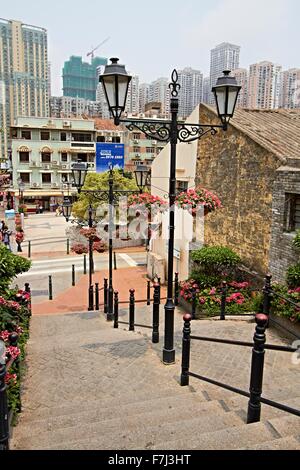 Macau China Street Scape alte und neue Stockfoto