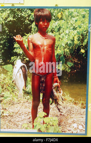 Foto eines Aborigine-jungen im anthropologischen Museum, Port Balir, Andaman Inseln, Indien Stockfoto