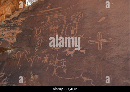 Petroglyphen im Valley of Fire State Park, Nevada, USA Stockfoto