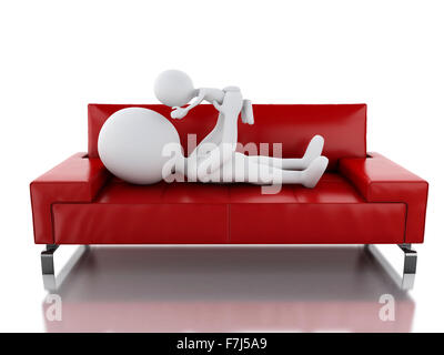 3D Renderer Bild. Vater mit Baby als auf Sofa spielen. Isoliert auf weißem Hintergrund Stockfoto