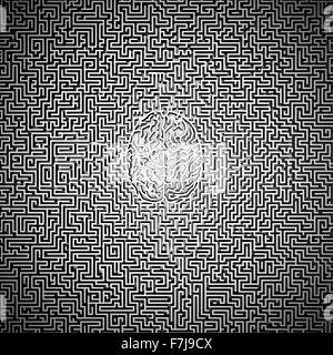 Ultimative Gehirn Labyrinth / 3D-Render des Riesen-Labyrinth mit Gehirn im Zentrum Stockfoto