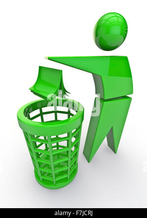 Recycling von Müll / 3D-Render des Recycling Papierkorb-Symbol Stockfoto