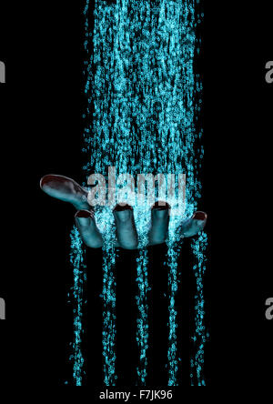 Binäre Fluss Hand / 3D Render von binären Daten fließen an die menschliche Hand Stockfoto