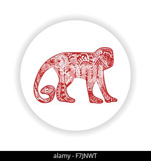 Roter Affe mit handgezeichneten Muster Stock Vektor
