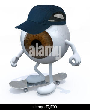 One-Eye mit Armen und Beinen Skater, 3d illustration Stockfoto