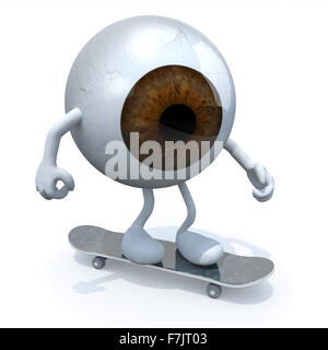 One-Eye mit Armen und Beinen Skater, 3d illustration Stockfoto