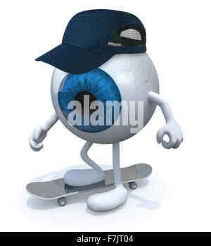 One-Eye mit Armen und Beinen Skater, 3d illustration Stockfoto