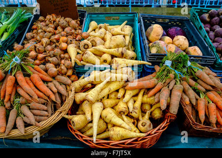 Wurzel Gemüse Karotte Pastinake Schwede Rübe Zwiebel Stockfoto