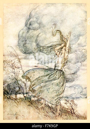 "Wenn der Sturm bedroht auf dem Kopf platzen, sie stieß einen lachenden Tadel zu den Wolken. "Komm, komm," sagt sie, "Blick zu ihm, dass Sie uns nicht nass '' aus"Undine", illustriert von Arthur Rackham (1867-1939). Siehe Beschreibung für mehr Informationen. Stockfoto