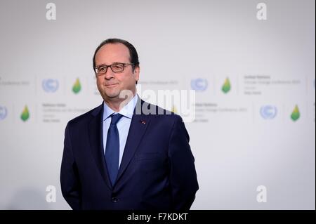 Le Bourget, Frankreich. 30. November 2015. Der französische Präsident Francois Hollande während der Eröffnungsveranstaltung der COP21, United Nations Climate Change Conference 30. November 2015 außerhalb von Paris in Le Bourget, Frankreich. Stockfoto