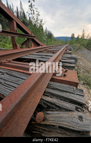 Alten Grubenbahn oberhalb der Stadt von Wells, Britisch-Kolumbien Stockfoto