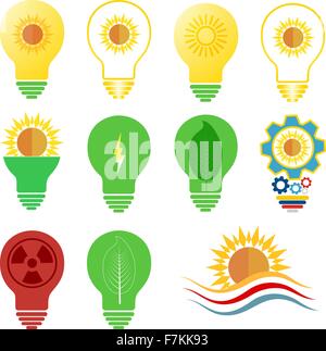 Vektor-Logo und Symbole stellen Energie und Sonne macht-Thema Stock Vektor