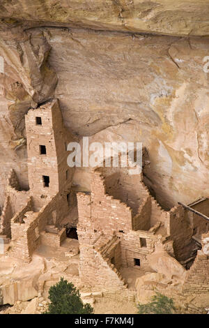 Square Tower House indischer Ruine im Mesa Verde National Park, südwestlichen Colorado, 1200-1300 n. Chr. Stockfoto