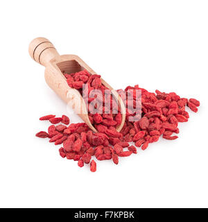 Getrocknete Goji-Beeren-Holzlöffel Stockfoto