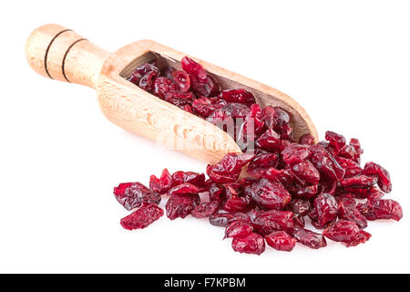 Getrocknete Cranberries auf Holzlöffel Stockfoto