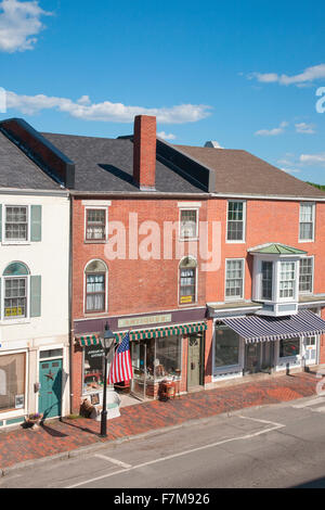 Schaufenster Linie Water Street in Hallowell, Maine Stockfoto