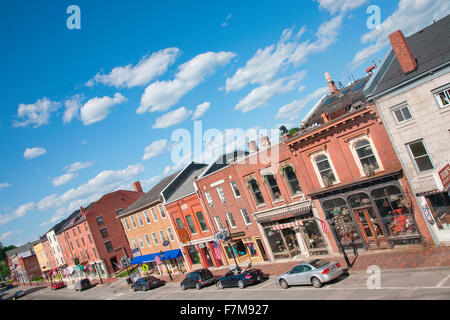 Schaufenster Linie Water Street in Hallowell, Maine Stockfoto