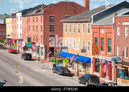 Schaufenster Linie Water Street in Hallowell, Maine Stockfoto