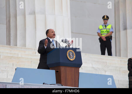 Martin Luther King III, Sohn des verstorbenen Dr. Martin Luther King Jr., befasst sich mit der Let Freedom Ring, den 50. Jahrestag des Marsches auf Washington auf den Spuren des Lincoln Memorial in Washington, DC am 28. August 2013. Stockfoto