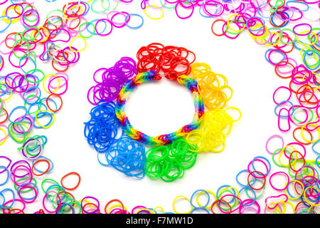 Rainbow loom farbige Gummibänder für das Weben von Zubehör Stockfoto