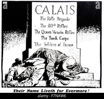 Comic-Darstellung der Opfer, die von Brücke Schützenbrigade, 60. Gewehre, The Queen Victoria Rifles, The Tank Corps und des französischen Soldaten während der Belagerung von Calais. Datiert 1940 Stockfoto