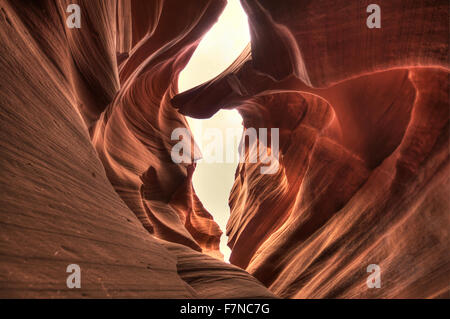 Interessanten Steinformationen im Inneren unteren Antelope Canyon, USA, HDR-Bild Stockfoto