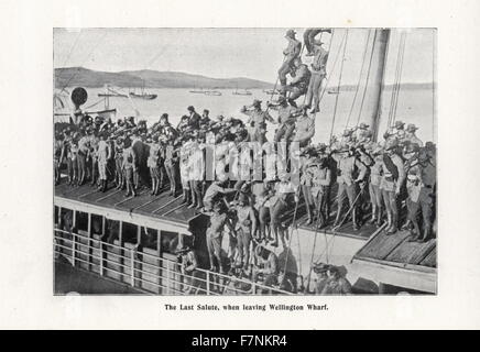 Den letzten Gruß, beim Wharf Wellington, New Zealand für den Burenkrieg in Südafrika 1900 verlassen Stockfoto