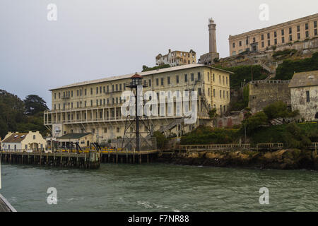 Ankunft auf Alcatraz Island am Abend, San Francisco Stockfoto