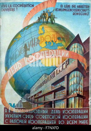 Russland, Sowjet, kommunistische Propaganda-Plakat, lang lebe die Arbeiter! Ausbau der kommunistischen Zusammenarbeit mit der sowjetischen of Workers Genossenschaften; weltweit Stockfoto