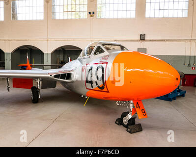 De Havilland Vampire Jet Schulflugzeug in Duxford museum Stockfoto