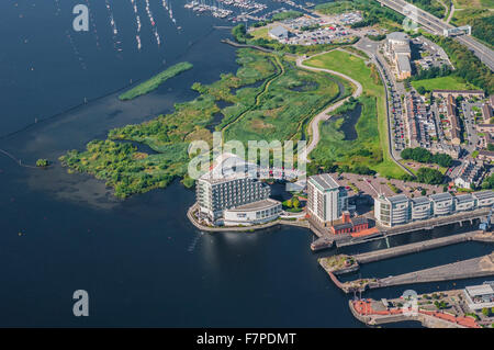 Aus der Vogelperspektive über das Stadtzentrum von Cardiff Stockfoto
