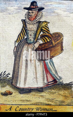 Tudor Land Frau mit Korb, (Detail), aus einer Karte von England und Wales durch John Speed; C1612 Stockfoto