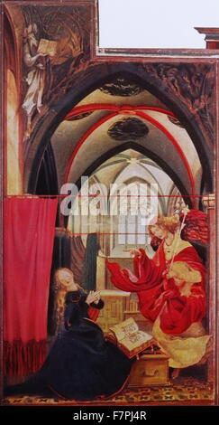 Gemälde mit dem Titel "Mariä Verkündigung, Jungfrau und Kind mit Engeln, Auferstehung, vom Isenheimer Altar" von Matthias Grünewald (1470-1528) deutsche Renaissance-Maler von religiösen Werken. Datiert aus dem 16. Jahrhundert Stockfoto