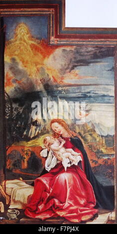 Gemälde mit dem Titel "Mariä Verkündigung, Jungfrau und Kind mit Engeln, Auferstehung, vom Isenheimer Altar" von Matthias Grünewald (1470-1528) deutsche Renaissance-Maler von religiösen Werken. Datiert aus dem 16. Jahrhundert Stockfoto