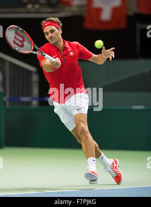 Schweiz, Gen Ve, 18. September 2015, Tennis, Davis-Cup-Schweiz-Niederlande, Roger Federer (SUI) Foto: Tennisimages/H Stockfoto