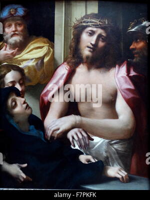 Gemälde mit dem Titel "Christus zu den Menschen (Ecce Homo) von Antonio da Correggio (1489-1534) Maler der Schule von Parma der italienischen Renaissance präsentiert". Datiert aus dem 16. Jahrhundert Stockfoto