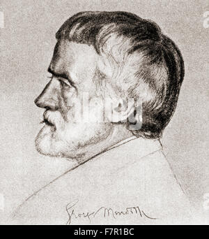 George Meredith, 1828 – 1909.  Englischer Schriftsteller und Dichter.  Nach der Zeichnung von William Strang. Stockfoto