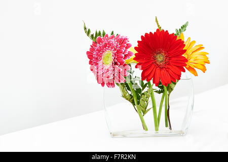 Gerbera Blumenstrauß in einer Vase auf dem Tisch Stockfoto