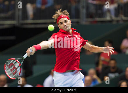 Schweiz, Genève, 18. September 2015, Tennis, Davis-Cup, Schweiz-Niederlande, Roger Federer (SUI) Foto: Tennisimages/H Stockfoto