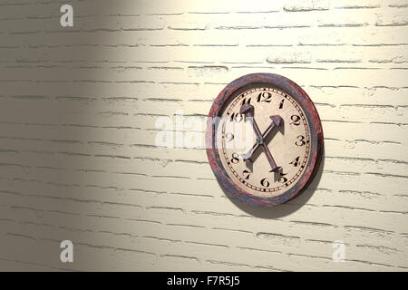3D-Rendering eines beleuchteten Vintage Uhr auf weiße Mauer Stockfoto