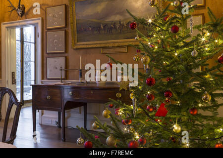 Detail eines Raumes dekoriert zu Weihnachten, am Trelissick, Cornwall. Stockfoto