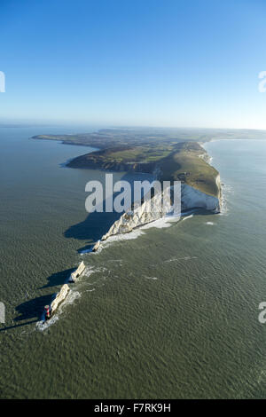 Eine Luftaufnahme der Nadeln alte Batterie und neue Batterie, Isle Of Wight. Stockfoto