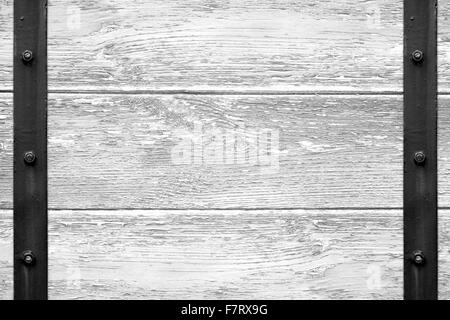 weiße Holz Textur mit schwarzen Metall-bar Stockfoto