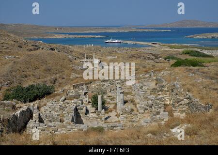 Haus der Inopos, Delos, UNESCO-Weltkulturerbe, Kykladen, Griechenland Stockfoto