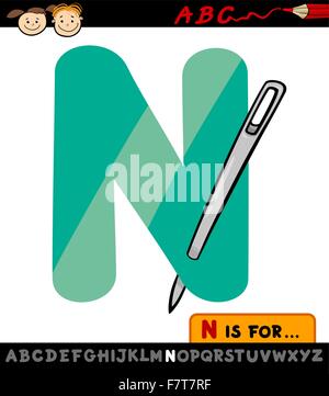 Buchstabe n mit Nadel Cartoon illustration Stock Vektor