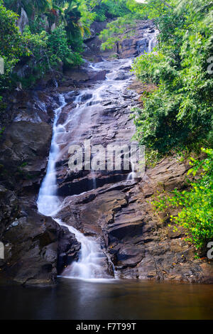 Sauzier Wasserfall in Port Glaud, Insel Mahe, Seychellen Stockfoto