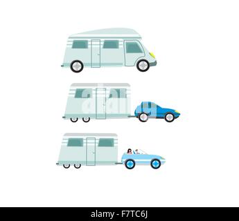 Wohnmobil und Anhänger Set, isoliert Stock Vektor