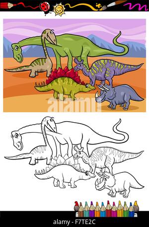 Dinosaurier-Gruppe Cartoon Malbuch Stock Vektor