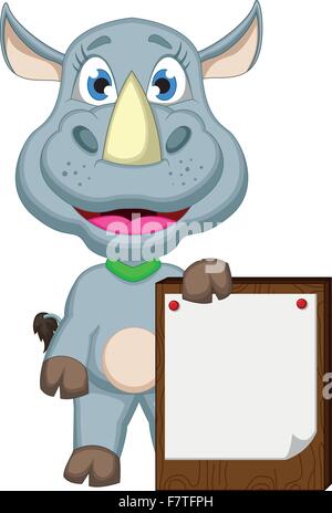 lustige Rhino Cartoon mit leere Zeichen Stock Vektor